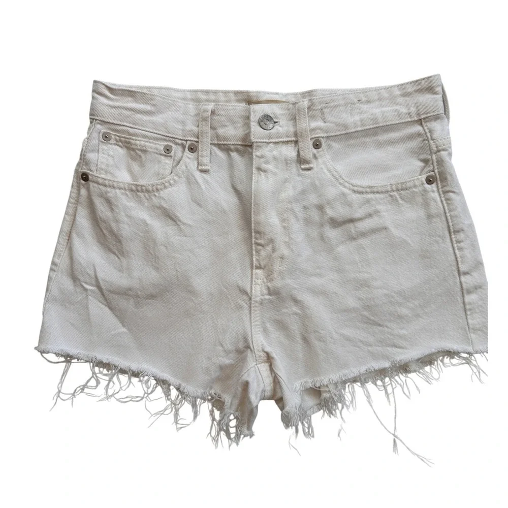 Madewell High-Rise Denim Shorts Women 30 Cream Excellent Frayed Raw Hem ND717